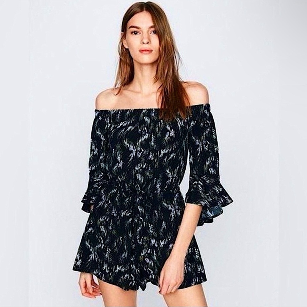 EXPRESS Black and Green Leaf Tropical Romper